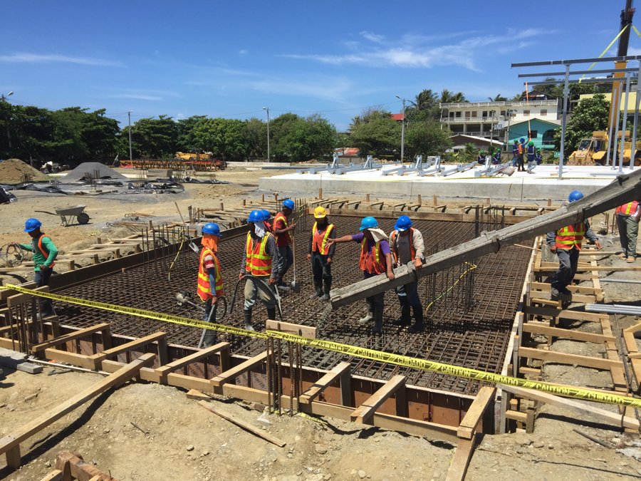 Ready-mixed concrete equipment at work